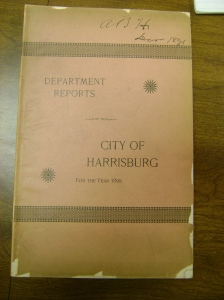The 1890 Municipal Report of Harrisburg.  Source accessed at Dauphin County Historical Society Archives, MG030, Box 1 of 6, Folder 27.